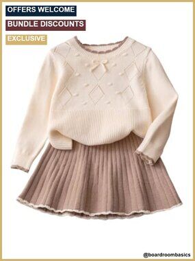 Girls 2 Piece Sweater and Pleated Knit Mini Skirt Set Bow Fall Outfit